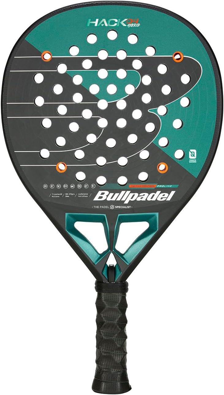 BULLPADEL Padel Racket HACK 04 Hybrid 2025 Paquito Navarro | Professional High Balance Pala Padel | TriCarbon 3D & MultiEva Core | Channel Aerodynamics & TriCore Stability | Dynamic Power & Control