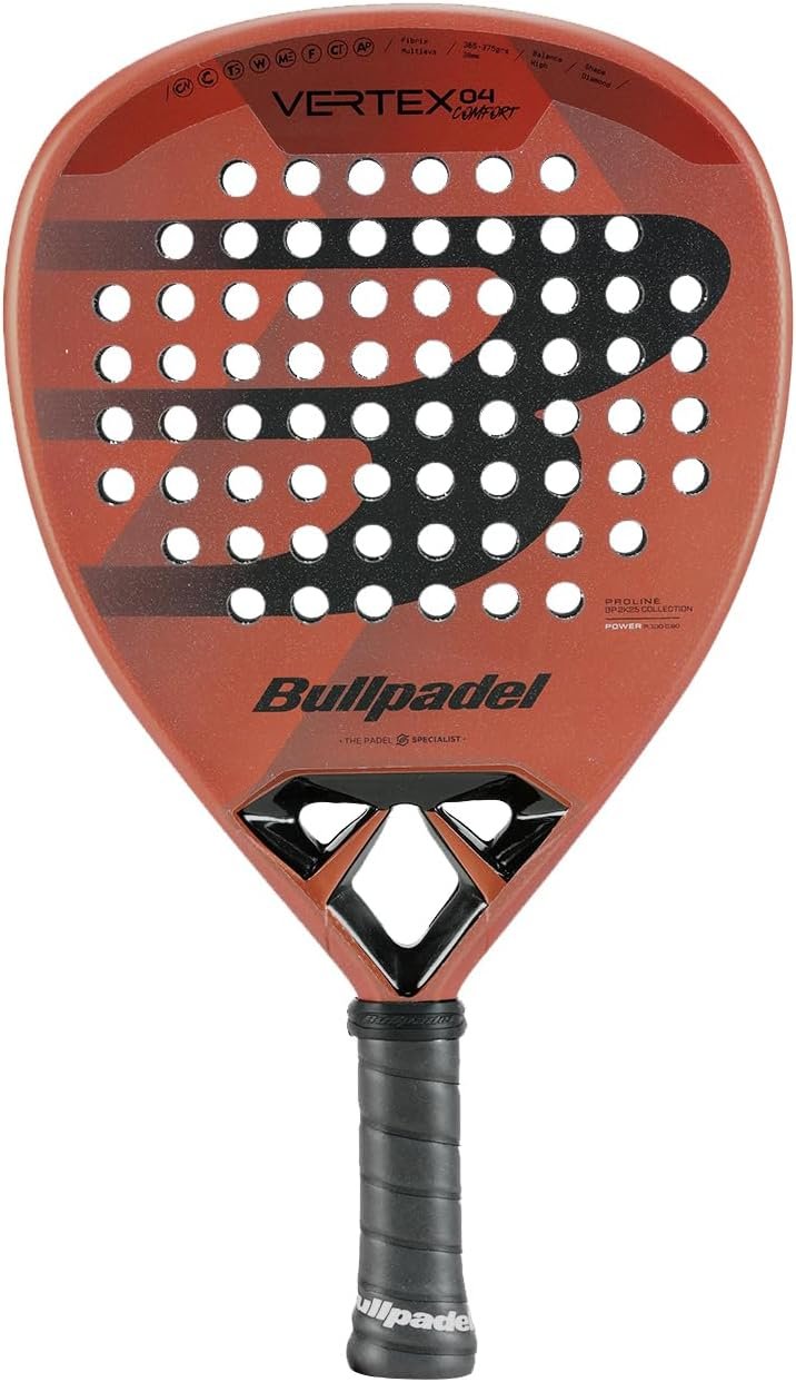 BULLPADEL Padel Racket Vertex 04 Comfort 2025 | Professional Diamond Shape Pala Padel | Curvaktiv & Air Power Technology | Fibrix Hybrid Fiber & MultiEva Core | Supreme Power with Advanced Control